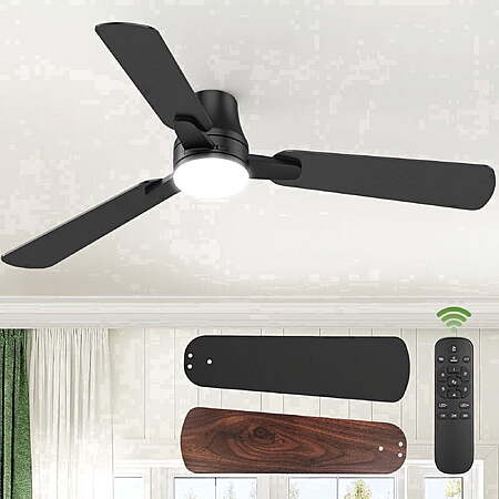 42" Modern Ceiling Fans with Light - 6 Speed, Remote Control, Reverse Airflow, LED Bulb, Flush Mount for Bedroom Living Room
