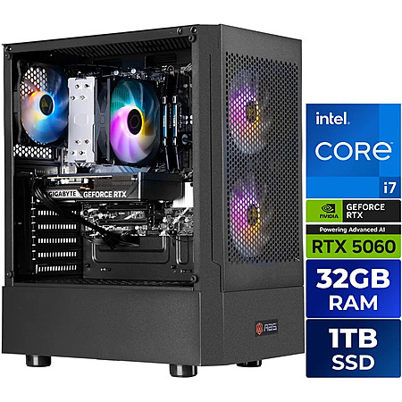ABS Flavonius Aqua Prebuilt Gaming PC - Windows 11 - Intel Core i7-14700F - GeForce RTX 5060 8GB - DLSS 4 - 32GB DDR4 - 1TB NVMe SSD