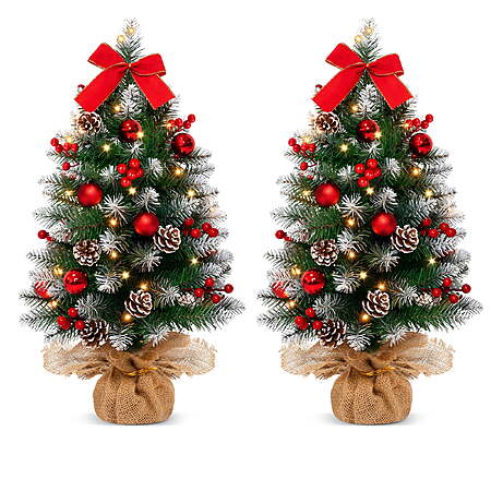 Yexmas 2PCS Pre-lit Artificial Mini Christmas Tree,24 Inch Small Tabletop Xmas Tree for Indoor Outdoor Christmas Decor