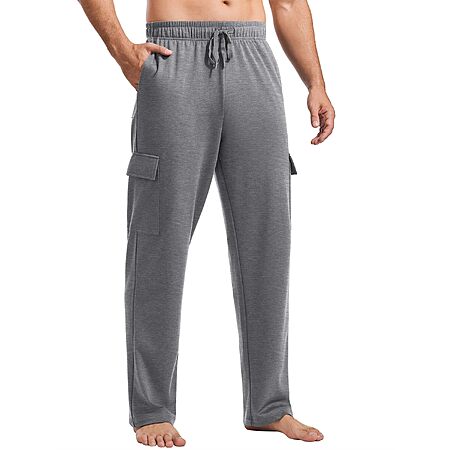 PINSPARK Mens Sweatpants Open Bottom Baggy Cotton Sweatpants for Men Wide Leg Lightweight Lounge Straight Leg Sweat Pants Charcoal