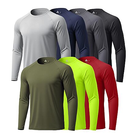 ZITY 7 Pack Long Sleeve Shirts for Mens UPF 50+ Fast Dry
