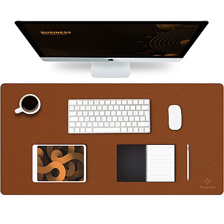 K KNODEL Large Office Desk Mat, Leather Mouse Pad (31.5"x15.7", Brown)