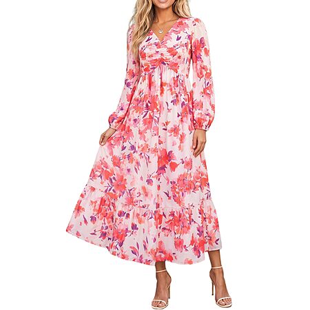 GRACE KARIN Women's Long Sleeve Fall Wedding Guest Maxi Dress Pink L $15