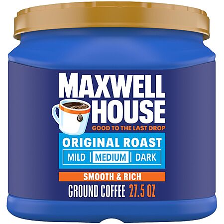 Maxwell House Ground Coffee, Original Roast, 27.5 oz Canister $9.21