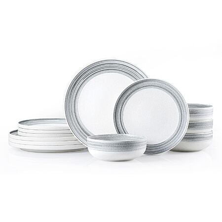 Stoneware Dinnerware Set for 4, 12-Piece Ceramic Plates & Bowls
