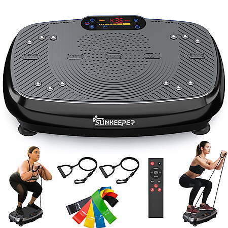 SLIMKEEPER Vibration Plate Exercise Machine for Home Fitness & Whole Body Workout, 330 Lbs Capacity, with 2 Loops, 5 Resistance Bands & Remote Control