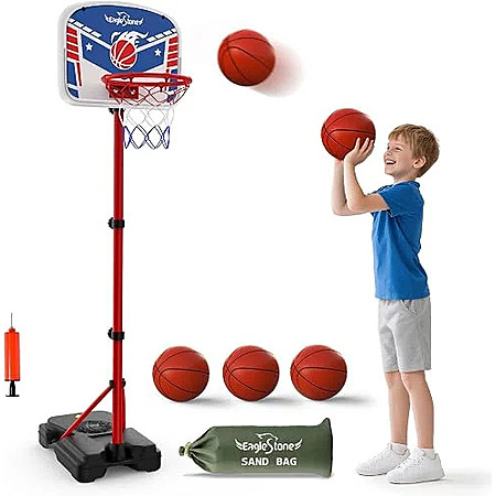 EagleStone Kids Adjustable Height Basketball Hoop with Stand Indoor Outdoor