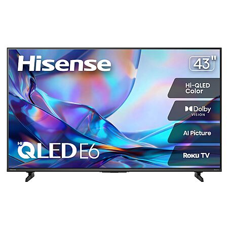 Hisense 43" Class E6SR Series Hi-QLED 4K UHD Smart Roku TV (43E6SR, 2026 Model) - Dolby Vision, Game Mode Plus, VRR, ALLM, DTS Virtual:X, Apple AirPlay