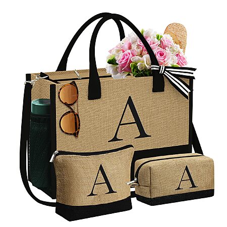 YOOLIFE Gifts for Women Friend Birthday Initial Jute Tote Bag
