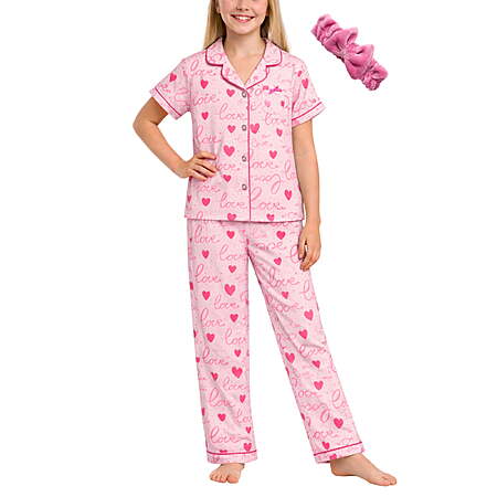 dELiA*s Girls Pajama Set Soft Cozy Button Down Sleepwear Pajamas for Girls with Spa Headband 2 Piece