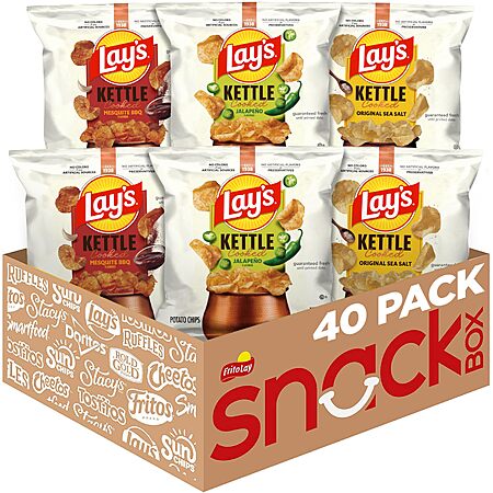 [S&S] Lay's Kettle Cooked Potato Chips, Variety Pack, 0.85 Ounce (Pack of 40)