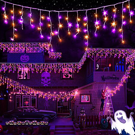 XURISEN 66FT 640 LED Orange Purple Halloween Lights Outdoor Decorations
