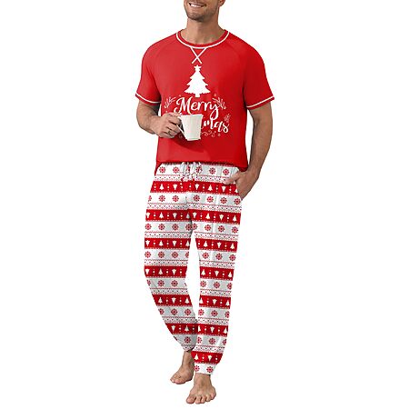 Ekouaer Mens Christmas Pajamas Set 2 Piece Short Sleeve Pjs with Pants