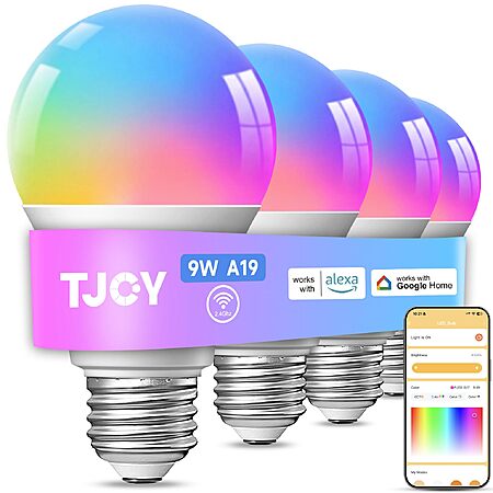 TJOY 4 Pack Smart Light Bulbs, Bluetooth WiFi Led Bulb