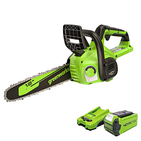 Greenworks 40V 12 in Cordless Electric Chainsaw, 2.0 Ah Battery and Charger