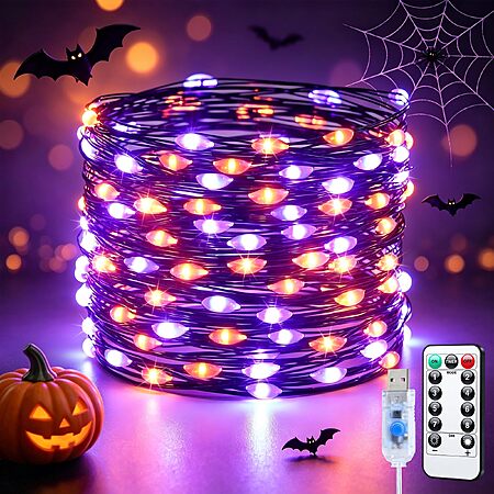 JMEXSUSS 100 LED Halloween Lights Indoor Fairy Lights Orange Purple USB