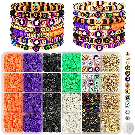 Gionlion 3500 Pcs Halloween Beads for Bracelets, Clay Beads Bracelet Making Kit Halloween Decorations Charms Jewelry Making, DIY Crafts for Gifts Party Favors