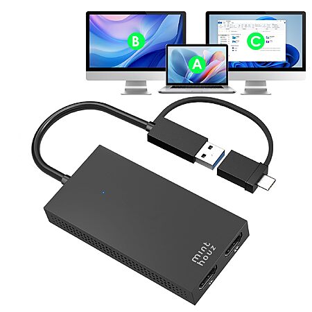 Minthouz HDMI Splitter for Dual Monitors, USB A/C to 4K@30Hz &1080p@60Hz