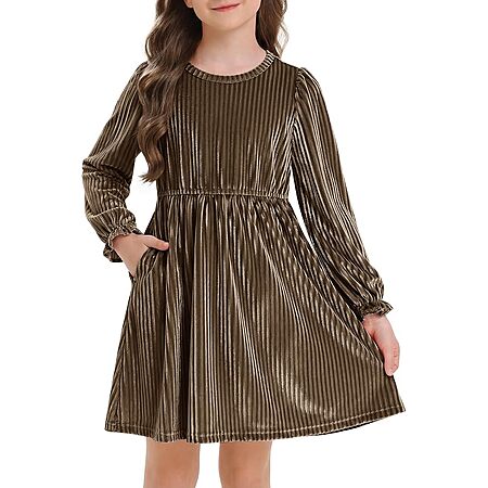 Stelle Girls Long Sleeve Velvet Dress with Pockets 5-15 Years