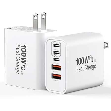 USB C Super Fast Charger Block,100W USBC Wall Charger Plug,2Pack 5-Port 65W Type C Phone Charging Cubes Multiport Power Adapter