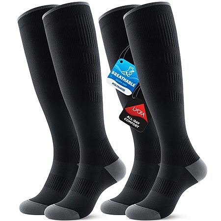 2 pair Benirap Compression Socks for Women and Men, 15-20 mmHg Circulation Support