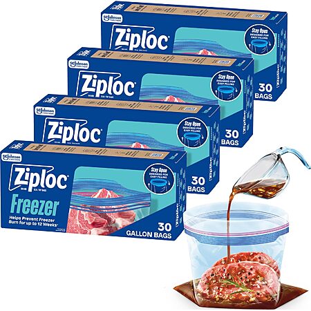 [S&S] Ziploc Gallon Freezer Bags, Food Storage, 120 Total Bags (30 Count, 4-Pack)