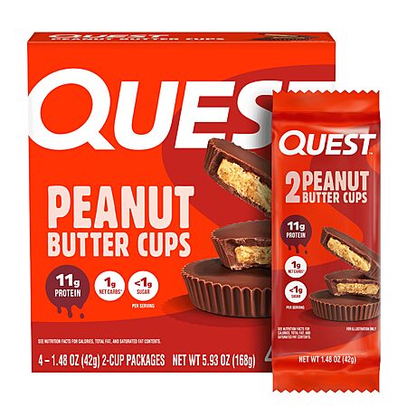 Quest Nutrition Peanut Butter Cups, 11g Protein, 1g Sugar, Low Carb, Gluten Free, Keto Friendly, 4 Count