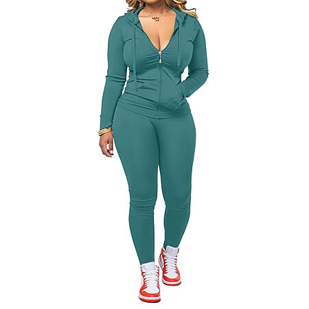 AUXDIO Women 2 Piece Workout Sets Zip Up Hoodie Tracksuit Jogger Pants