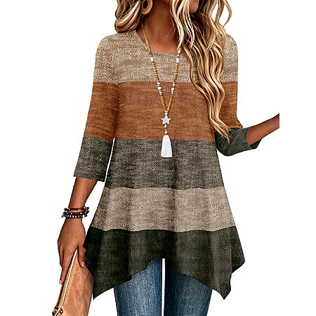 Zeagoo Womens Summer Tops 3/4 Length Sleeve Shirts Dressy Casual Blouses
