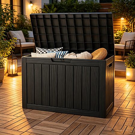 NBYSGO Outdoor Storage Box, Resin Deck Boxes outdoor, Waterproof Storage Box Lockable Lid (Black, 45 Gallon)