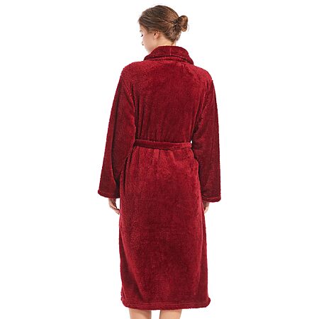 Inner Wish Womens Plush Fleece Robe, Highly Absorbent Cozy Warm Bathrobe Fuzzy Female Spa Robe With Pockets, BURGUNDY, L/XL