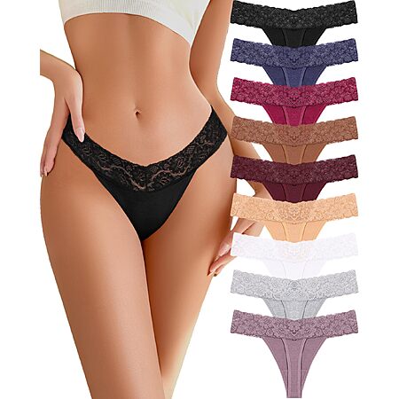 READY TO LOVE Cotton Underwear Women 9 Pack Soft Lace Thongs Sexy Lingerie