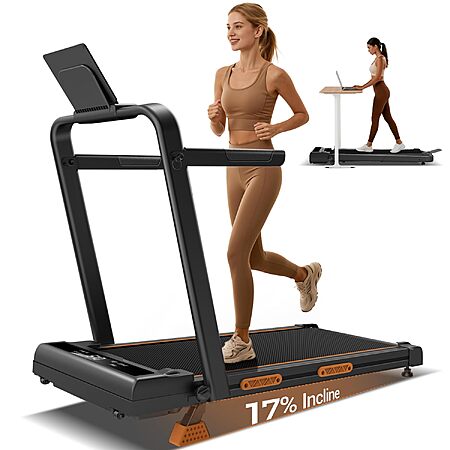 Walking Pad Treadmill with 17% Incline，Foldable Treadmill with Handles