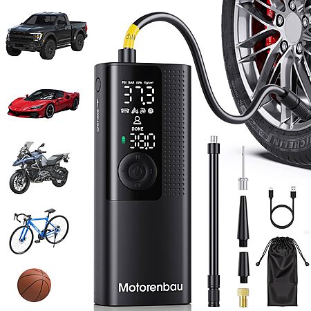 Tire Inflator Portable Air Compressor, 3X Faster Inflation | for Car Tires, Bikes, Motorcycles, Balls, Auto Shut-off, Cordless Air Pump with LED & Digital Pressure Gauge