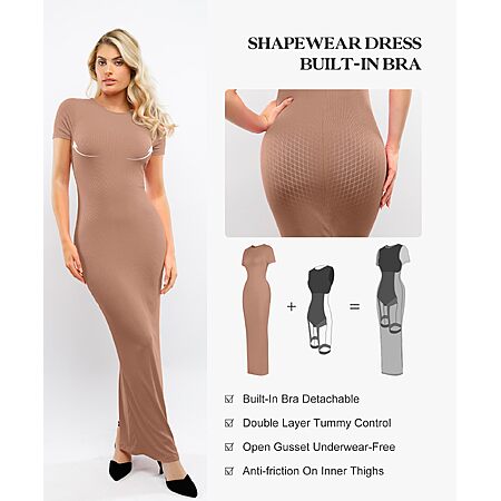 Popilush Short Sleeve Shapewear Maxi Dresses for Women