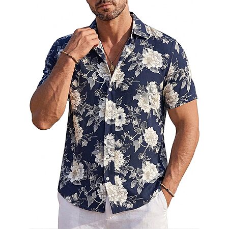 GIANZEN Mens Hawaiian Shirt Short Sleeve Beach Button Down Tropical Summer Up Men's Casual Aloha Party Flower Shirt
