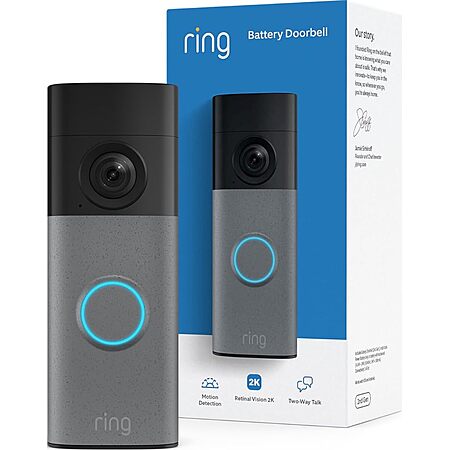Ring Battery Doorbell 2K (newest model) Retinal 2K with wide-angle video, up to 6x Enhanced Zoom, Two-Way Talk, and Built-In Battery, Speckled Gray