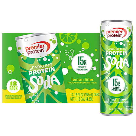 Premier Protein, Sparkling Protein Soda, 15g Protein, Various Flavors 12 Fl Oz, 12 Ct + $10 WMCB