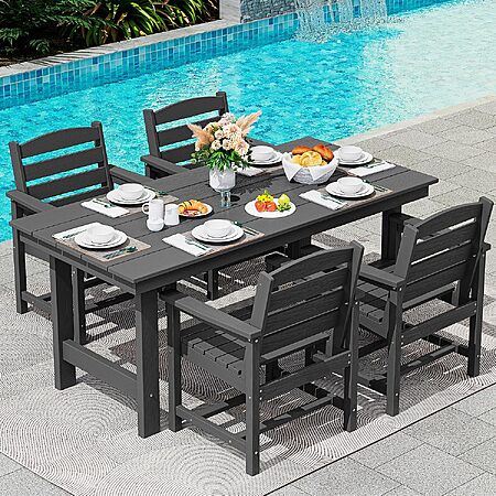 [Lightning Deal] SERWALL 5 Pcs HDPE Patio Dining Set, Outdoor Dining Set for 4, Black