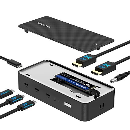 WAVLINK USB4 Docking Station, Docking Station with M.2 Enclosure | Triple 4K Display, 130W PD IN, 40Gbps USB4, 20Gbps M.2 NVMe SSD Enclosure with Cooling Fan, 20Gbps USB-C