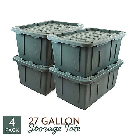 Sort & Style 27 Gallon Large Storage Bin with Snap Lid, Sage Leaf Green, 4 Pack, Heavy Duty Plastic Storage Container $32