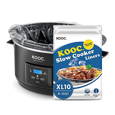 KOOC Slow Cooker Liners Fits 6–10 Qt Sizes, 10 Count 14" x 22" Large Size Disposable Cooking Bags Heat Resistant Up to 400°F, Leakproof Design for Round and Oval Slow Cookers