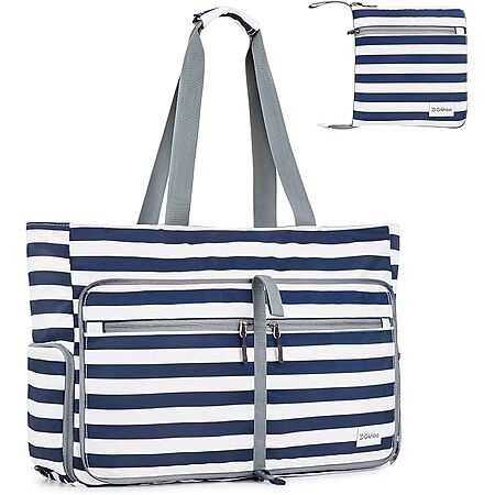 G4Free Large Beach Bag, Foldable Tote with Zipper, Waterproof Sandproof Pool Bag