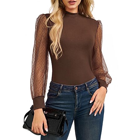 Belle Poque Mesh Long Sleeve Tops Mock Neck Blouse $10.5