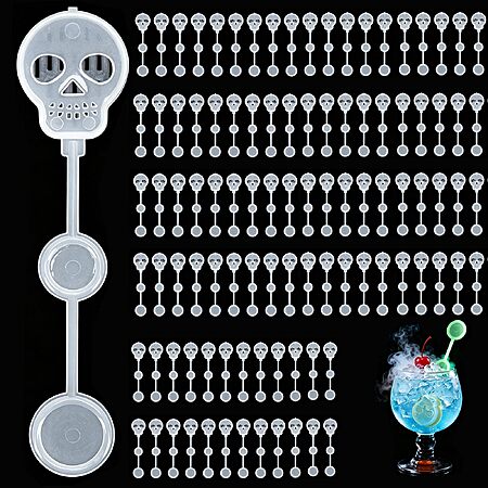 100 Pcs Halloween Dry Ice Swizzle Sticks Glow in Dark Skull Plastic Stirrers