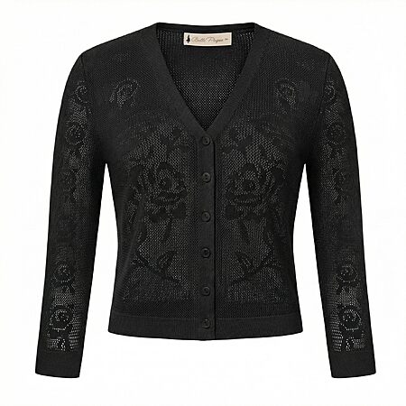 Belle Poque Womens Summer Cropped Cardigan Sweaters Lightweight Crochet Bolero Shrugs 3/4 Sleeve Button Down V Neck Cardigans