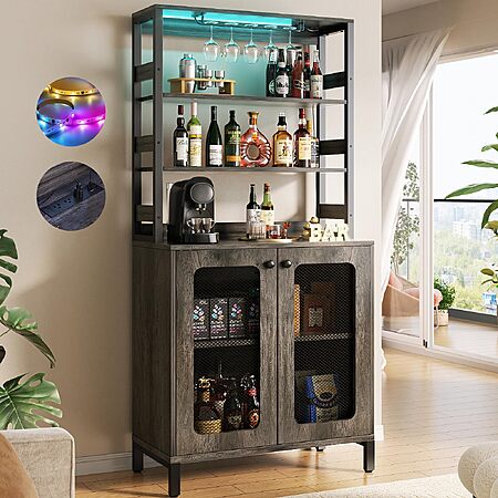 Aheaplus Bar Cabinet with Power Outlets,67" Tall Wine Bar Cabinet