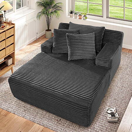 Muumblus Oversized Chaise Lounge Chair, No Assembly Required, Cozy Corduroy Sofa Bed for Living Room, Dark Gray