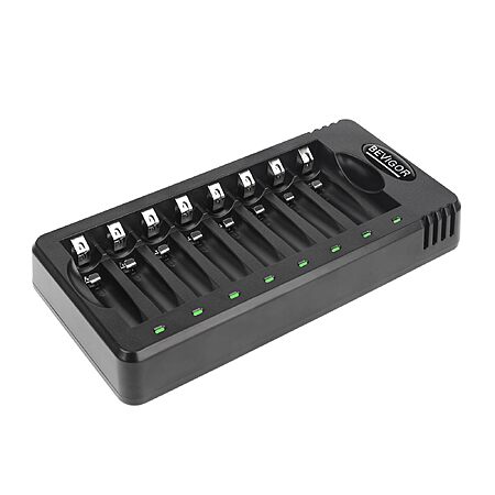 BEVIGOR 8-Bay AA AAA Battery Charger, USB Fast Charging with Independent Charging Slots, Smart Charger for Ni-MH Rechargeable Batteries, Adapter Not Included