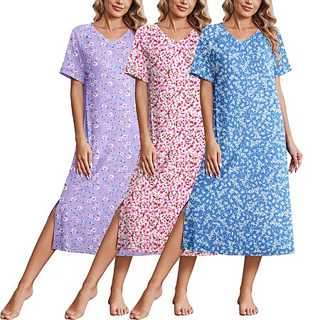 Ekouaer 3 Pack Long Nightgowns for Women House Dress Plus Size Moo Moos